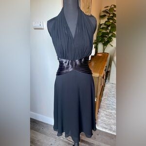Vintage Tadashi Shoji Black 100% Silk Halter Dress Marilyn Monroe Style -size 10